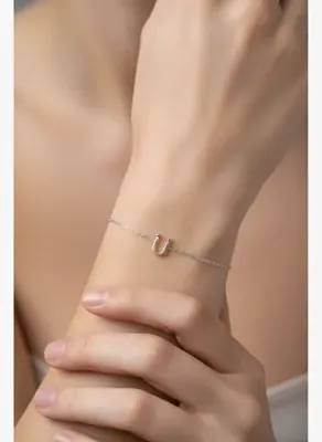 So Chic Ü Harfi 18 Ayar Beyaz Altın Kaplama 18 Cm Gümüş Bileklik