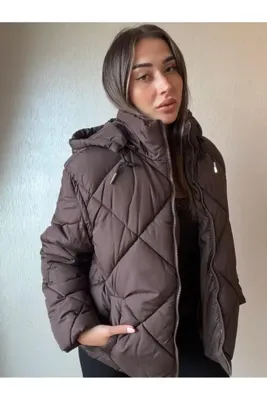 ASL WOMAN Baklava Desenli Kapüşonlu Fermuarlı Mont