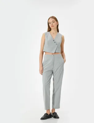 Koton Cigarette Kumaş Pantolon Yüksek Bel Slim Fit Cep Dtaylı