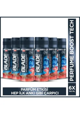 BLADE Artificial Intelligence 1.0 Erkek Alüminyumsuz Deodorant 6x150 Ml Hızlı Kurur,Leke Bırakmaz