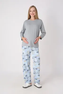 ERDENİZ TEKSTİL Hamile Pijama Takımı – Lohusa Seti, Desenli Alt ve Gizli Emzirme Panelli Üst Kombini