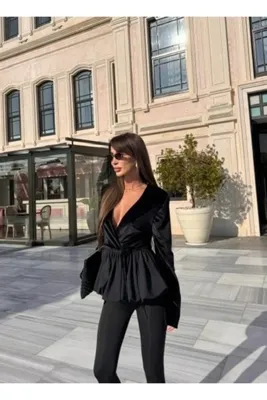 La Sarta Valano Kadife Siyah Ceket