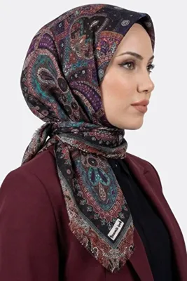 hadiora Kadın Kiremit Mor Etnik Desenli Pamuklu Flamlı Eşarp