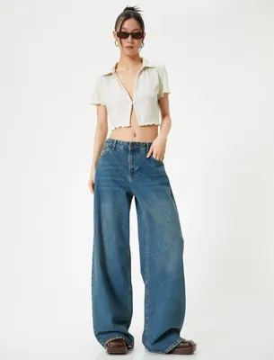 Koton Crop Polo Tişört Kısa Kollu Slim Fit