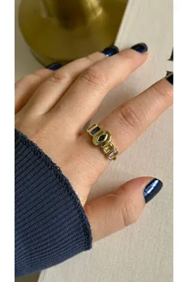 banhard Renkli Zirkon Taşlı Ayarlanabilir Çelik Kadın Yüzük | 14K Çift Altın Kaplama