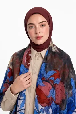 Mooncorn Granate Desen Yün Kaşmir Omuz Şalı