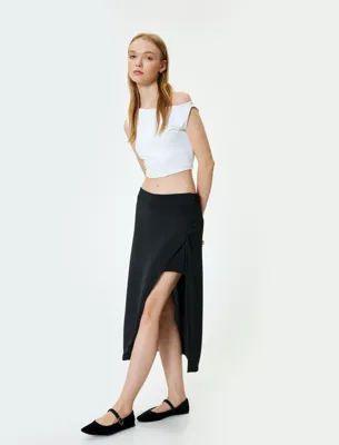 Koton Midi Etek Yırtmaç Detaylı A Kesim Slim Fit Beli Lastikli