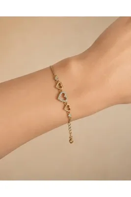 Genel Markalar Elif'in Concept Premium Gold Renk Çelik Kalp Figürlü Taşlı Ayarlanabilir Bileklik