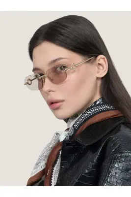 Eyemood Unisex Çerçevesiz Dikdörtgen Güneş Gözlüğü Altın Rengi Sap Bej Cam UV Korumalı Hart C5