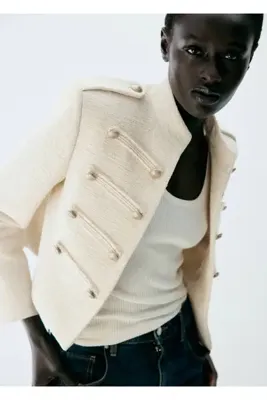 MANGO Woman Tweed jacket with decorative toggles