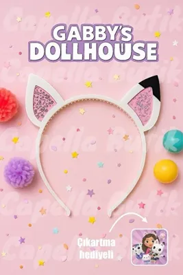 Capella Gabby’nin Hayal Evi Temalı Kedi Kulaklı Taç – Işıltılı Simli Glitter Detaylı
