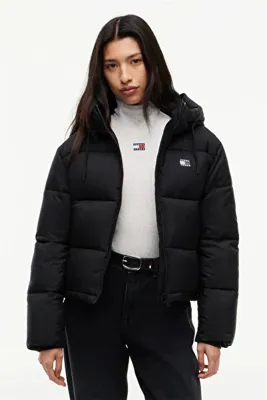 Tommy Hilfiger Tjw Hooded Puffer Jacket Kadın Şişme Mont Siyah