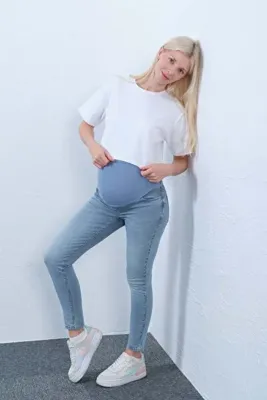 BUSA Hamile Esnek Karın Bantlı Dar Paça Skinny Kot Pantolon MAVİ