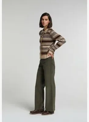 Colins Regular Fit Yüksel Bel Geniş Paça Kadın Yeşil  Pantolon