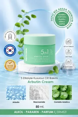 PRETTYSKIN Arbutin Içeren Tonlayıcı Leke Karşıtı 5’i 1 Arada Premium Krem 50 ml