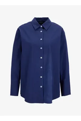 Fabrika Loose Fit Gömlek Yaka Düz Lacivert Kadın Gömlek F5WL-GML0105
