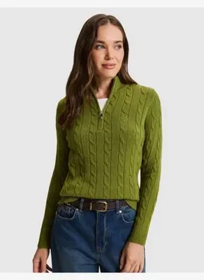 Pierre Cardin Yeşil Regular Fit Fermuarlı Basic Kazak50331512-VR016