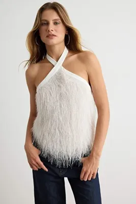TRENDYOLMİLLA Ekru Düz Halter Yaka Kolsuz Dokuma Finike Bluz TPRAW27BZ00038