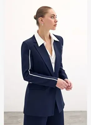 Sateen Kontrast Salaş Ceket - Lacivert