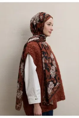 Fresh Scarfs Leone Desen İpek Krep Şal Bakır