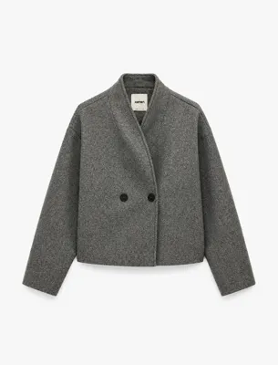 Koton Uzun Kollu Düğmeli Kruvaze Yaka Oversize Kaşe Ceket