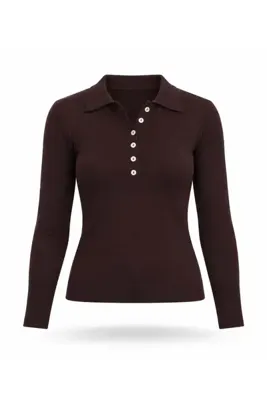 5in1Canpolat Kahverengi Polo Yaka Lyocell İplik Triko