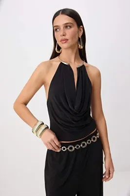 TRENDYOLMİLLA Siyah Düz Degaje Yaka Kolsuz Örme Sandy Bluz TPRSS26BZ00073
