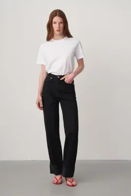 Mathilda Store Kadın Siyah Mathilda Katlı Paça Wide Leg Jean