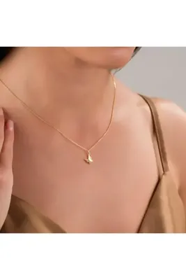 HOBİSY GIFT SHOP Minimal Kelebek Figürlü Zirkon Taşlı Kadın Kolye, Işıltılı ve Zarif Tasarımı - Gold Renk