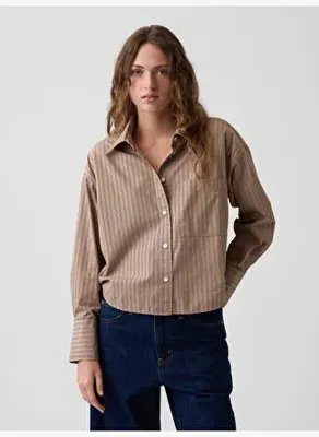 GAP Organik Pamuk Poplin Oversized Crop Gömlek