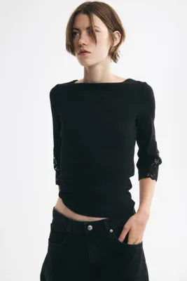 H&M Dantel Ara Parçalı ve Kayık Yakalı Üst