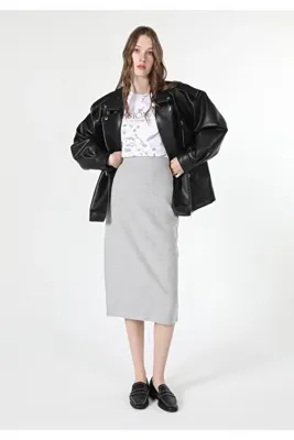 Colins Slim Fit Kadın Gri Etek