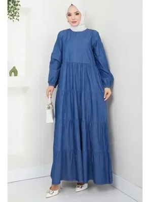 hafsamina Kat Kat Kot Elbise Koyu Mavi HM2503