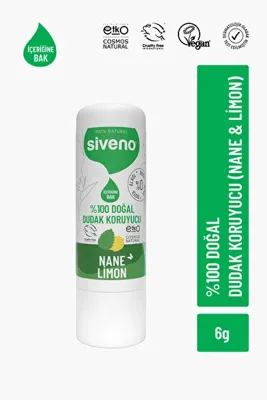 Siveno Doğal Dudak Koruyucu Nane & Limon Bitkisel Lip Balm Krem Nemlendirici Parlatıcı Onarıcı 6 Gr