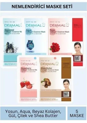 Dermal Nemlendirici Deniz Yosunu Aqua Gül Çilek Karite Yağı Özlü Maske Seti 23gr x 5 Adet