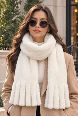 Homy Life Welsoft Saçaklı Kışlık Kalın Puf Atkı | Yumuşak Dokulu Püsküllü Kaşkol | Rüzgar Geçirmez, Sıcak Tutan Welsoft Atkı Boyunluk Şal - 35x200 Cm