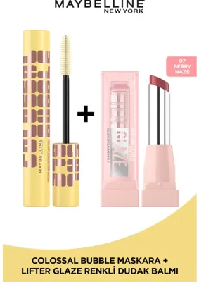 Maybelline New York Collosal Bubble Maskara & Lifter Glaze Shea Yağı ve Hyalüronik Asit Içeren Renkli Dudak Balmı - 07 Berry Haze
