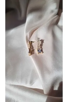 Kaan Accessoire Zirkon Taşlı Altın ve Gümüş Kaplama Sallantılı Çelik Küpe