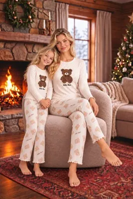 ELİTOL Pamuklu Soft Touch Raporlu Desenli Kumaş Yuvarlak Yaka Uzun Kollu Çocuk Pijama Takımı