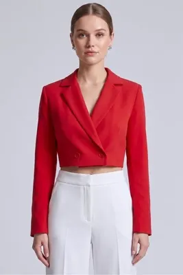 Lily Evans Kadın Regular Fit Kruvaze Kapama Crop Blazer Ceket - Şık & Spor