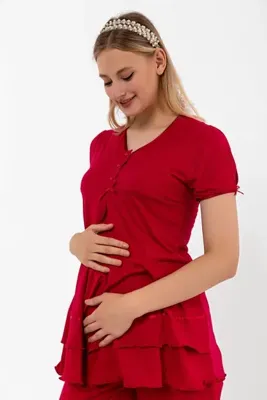 ByLohusa Effortt Vişne Hamile Lohusa Pijama Takımı