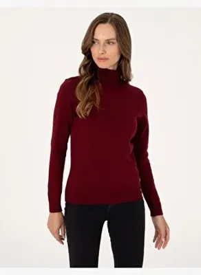 Pierre Cardin Kadın Vişne Slim Fit Basic Kazak 50315747-VR223