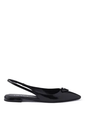 Prada Brushed Leather Ballerina Slingbacks Siyah Deri Kadın Babet