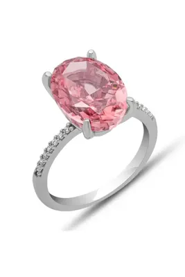 Genel Markalar Gümüş Ice Cut Oval Pembe Zirkon Taşlı Kadın Yüzük - 925 Ayar