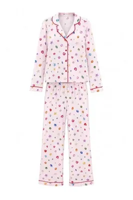 TRENDYOLMİLLA Pembe %100 Pamuklu Biyeli Trend Taş Baskılı Örme Pijama Takımı THMAW27PT00271