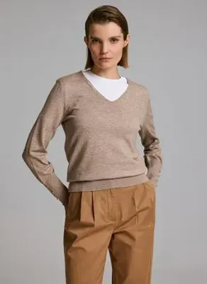Pierre Cardin CORDE Vizon Kadın V Yaka Slim Fit Kazak