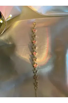 Genel Markalar Pembe Taşlı ve Zirkon Yıldızlı Silver/Gold Bileklik