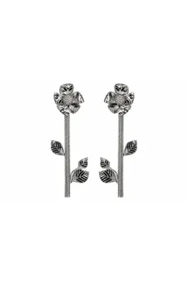 Roman Çiçek Figürlü Yaprak Detaylı Sallantılı Küpe Silver K2686210_126