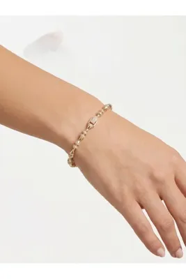Genel Markalar Kadın Gold Renk Pembe Zirkon Taşlı Yıldız Motifli Bileklik - Romantik Işıltılı Su Yolu Bileklik