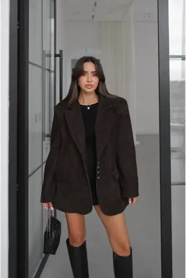 Havoş Acı Kahve Şönil Kadife Vatkalı Blazer Ceket